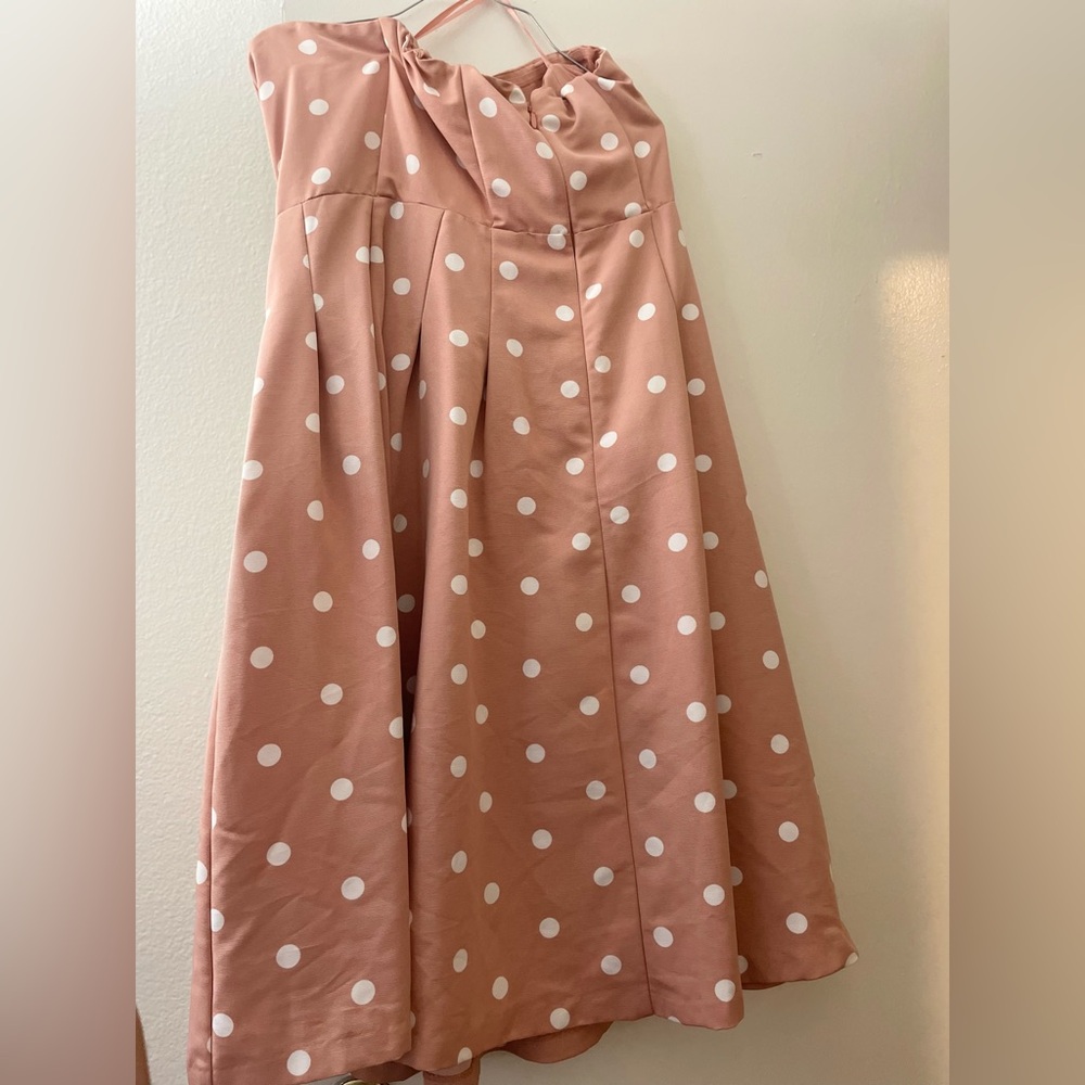 Eva Mendes for New York & Company Pink with White Polka Dot Dress W/pockets - Picture 2 of 12
